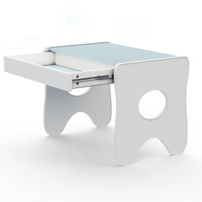 Удобный столик в детскую комнату 70×45×51, детский игровой стол с ящиком, белый с голубым