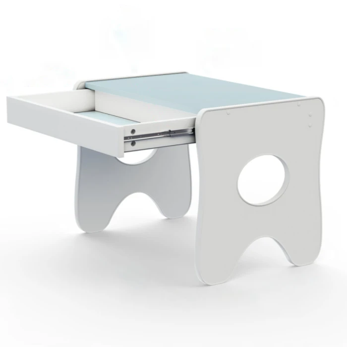 Зручний столик у дитячу кімнату 70×45×51, дитячий ігральний стіл із ящиком, білий з блакитним