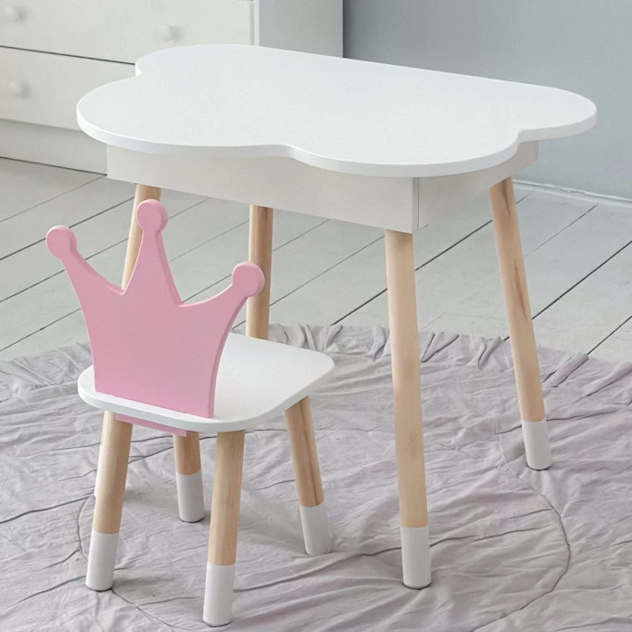 Дитячий дерев'яний стільчик принцеса 26.5х26х25см, стілець для дитини, білий