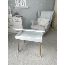 Детский столик с откидным верхом 53х60х45 и стульчик кролик 26.5х26х25, стол и стул для детей до 7 лет, белый