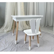 Дитячий столик з відкидним верхом 53х60х45 і стільчик зайчик 26.5х26х25, стіл та стілець для дітей до 7 років, білий