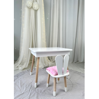 Детский столик с откидным верхом 53х60х45 и стульчик кролик 26.5х26х25, стол и стул для детей до 7 лет, белый