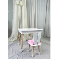 Детский столик с откидным верхом 53х60х45 и стульчик кролик 26.5х26х25, стол и стул для детей до 7 лет, белый