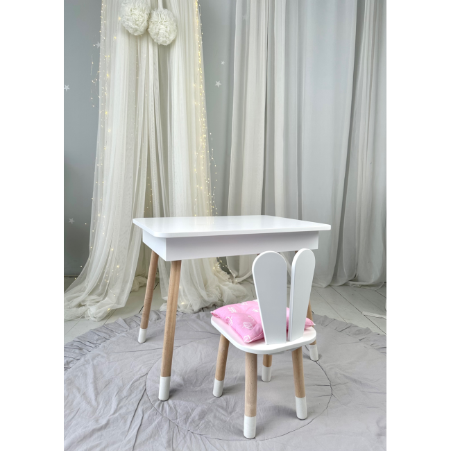 Детский столик с откидным верхом 53х60х45 и стульчик кролик 26.5х26х25, стол и стул для детей до 7 лет, белый