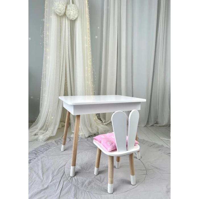 Дитячий столик з відкидним верхом 53х60х45 і стільчик зайчик 26.5х26х25, стіл та стілець для дітей до 7 років, білий