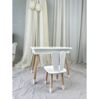 Детский столик с откидным верхом 53х60х45 и стульчик кролик 26.5х26х25, стол и стул для детей до 7 лет, белый