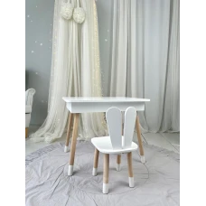 Детский столик с откидным верхом 53х60х45 и стульчик кролик 26.5х26х25, стол и стул для детей до 7 лет, белый