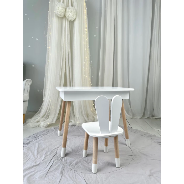 Дитячий столик з відкидним верхом 53х60х45 і стільчик зайчик 26.5х26х25, стіл та стілець для дітей до 7 років, білий