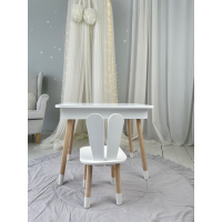 Детский столик с откидным верхом 53х60х45 и стульчик кролик 26.5х26х25, стол и стул для детей до 7 лет, белый