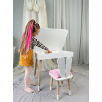 Детский столик с откидным верхом 53х60х45 и стульчик кролик 26.5х26х25, стол и стул для детей до 7 лет, белый