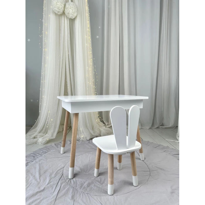 Дитячий столик з відкидним верхом 53х60х45 і стільчик зайчик 26.5х26х25, стіл та стілець для дітей до 7 років, білий