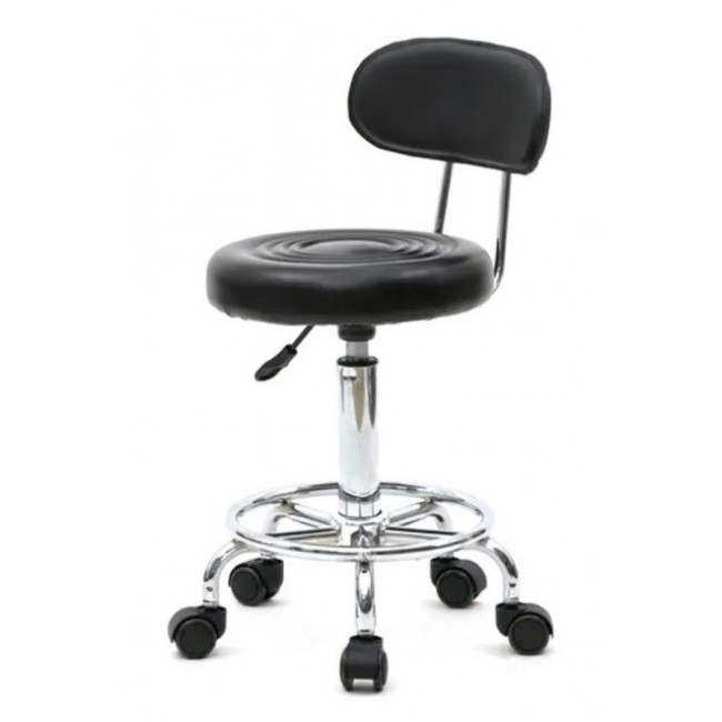 Кресло табурет на колесах со спинкой круглое Bonro B-494 черное