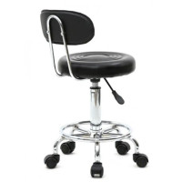 Кресло табурет на колесах со спинкой круглое Bonro B-494 черное