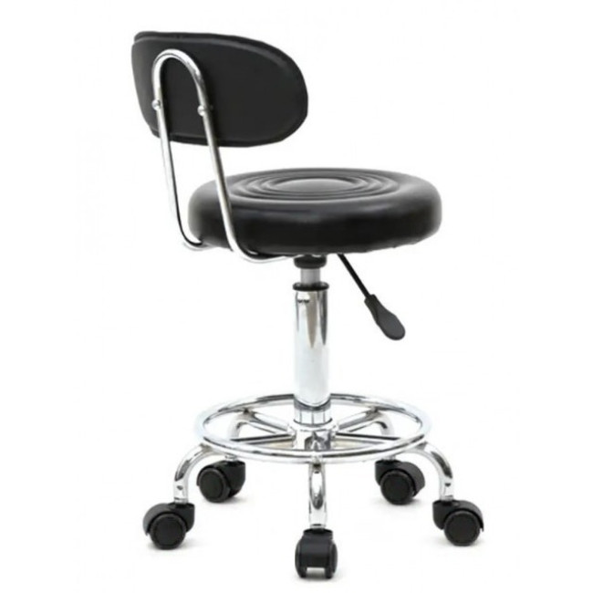 Кресло табурет на колесах со спинкой круглое Bonro B-494 черное