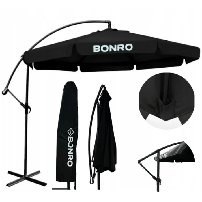 Зонтик садовый с наклоном черный Bonro B-7218 3м 6 спиц