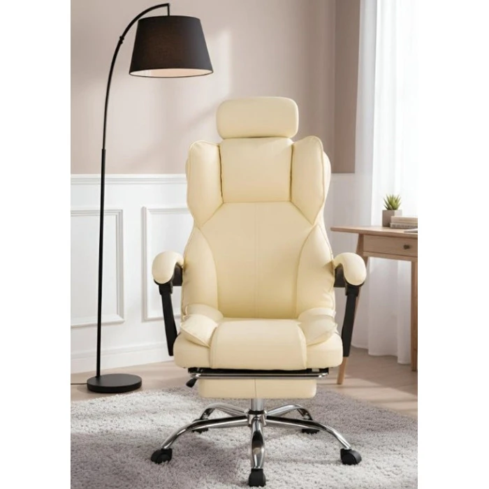 Кресло офисное с подставкой для ног Bonro B-058 бежевое