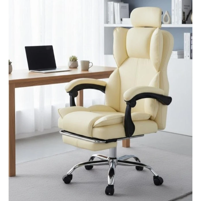 Кресло офисное с подставкой для ног Bonro B-058 бежевое