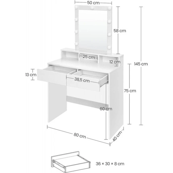 Туалетный столик с подсветкой Bonro B055 белый
