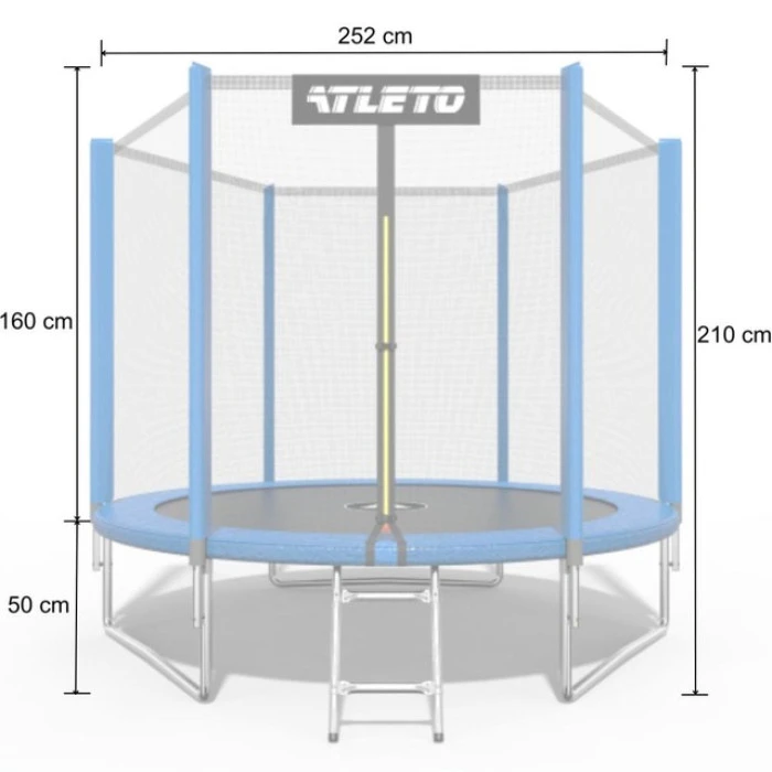 Батут детский с сеткой и стремянкой 252 см Atleto синий