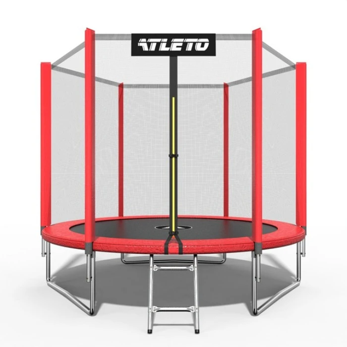 Батут дитячий з сіткою та драбинкою 252 см Atleto червоний