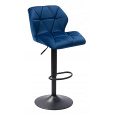 Барный стул со спинкой Bonro B-087 велюр синий с черным основанием