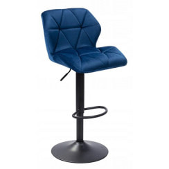 Барный стул со спинкой Bonro B-087 велюр синий с черным основанием