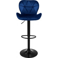 Барный стул со спинкой Bonro B-087 велюр синий с черным основанием
