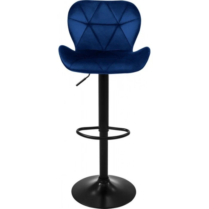 Барный стул со спинкой Bonro B-087 велюр синий с черным основанием