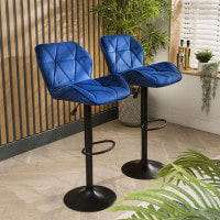 Барный стул со спинкой Bonro B-087 велюр синий с черным основанием