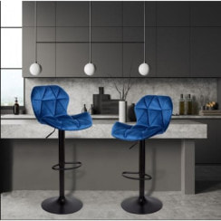 Барный стул со спинкой Bonro B-087 велюр синий с черным основанием
