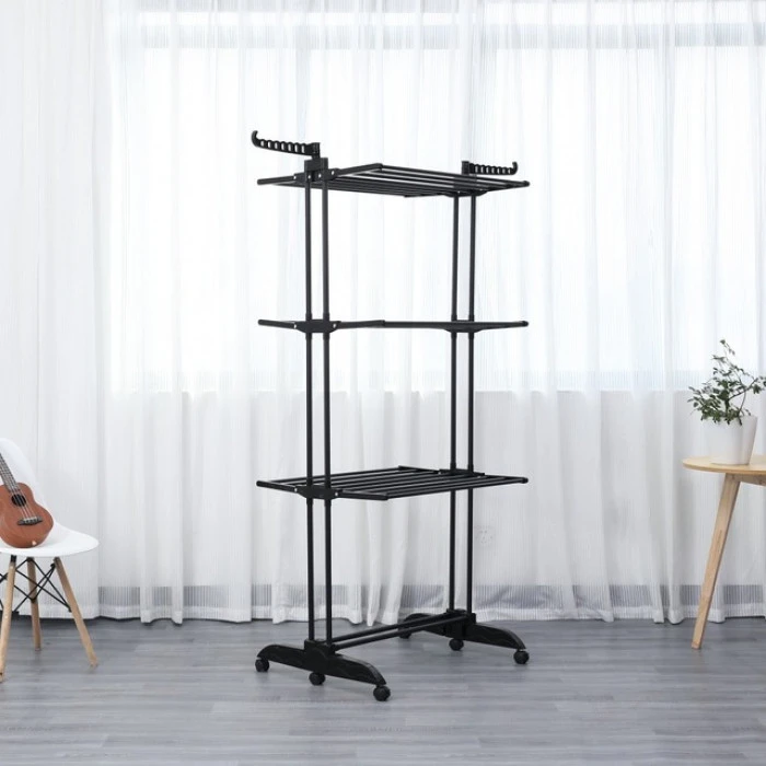 Багатоярусна сушарка органайзер для одягу чорна Bonro B88