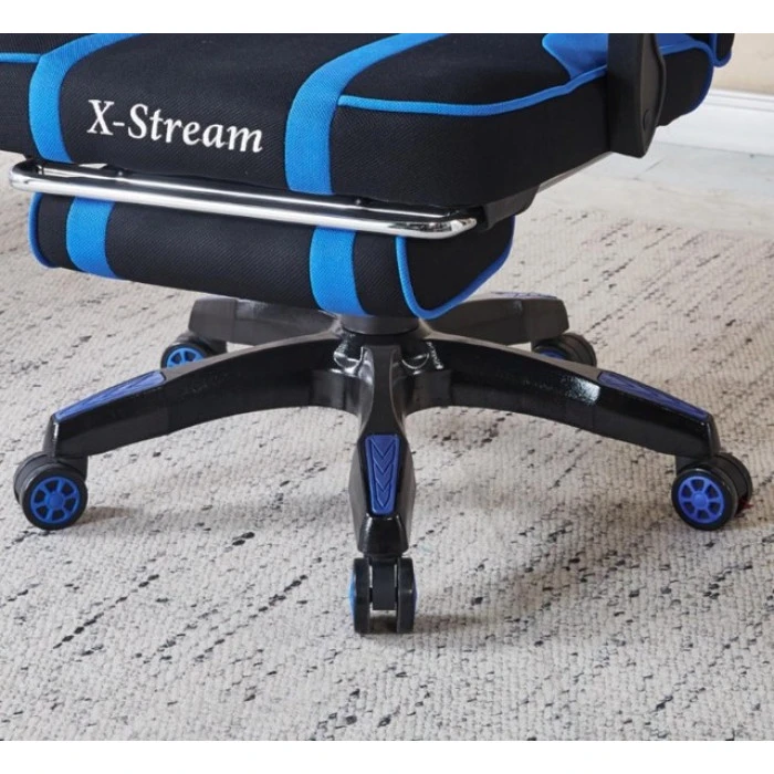 Крісло геймерське з тканини Bonro B-141 чорно-синє з підставкою для ніг