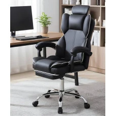 Крісло офісне з підставкою для ніг Bonro B-058 чорно-біле