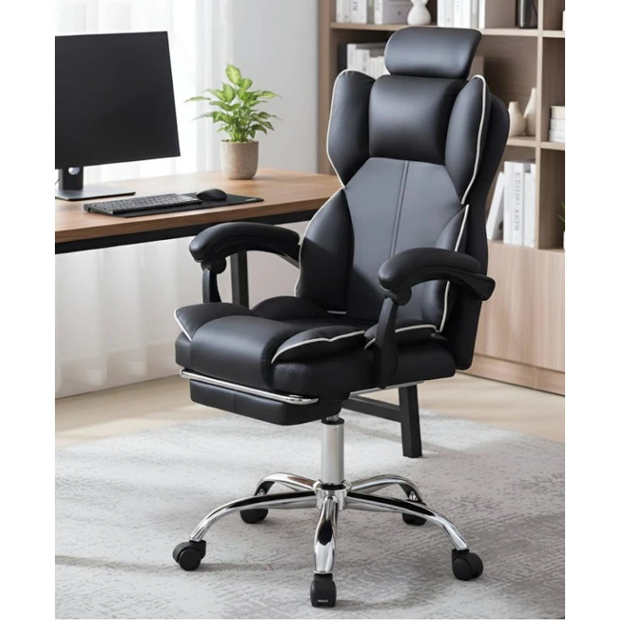 Крісло офісне з підставкою для ніг Bonro B-058 чорно-біле