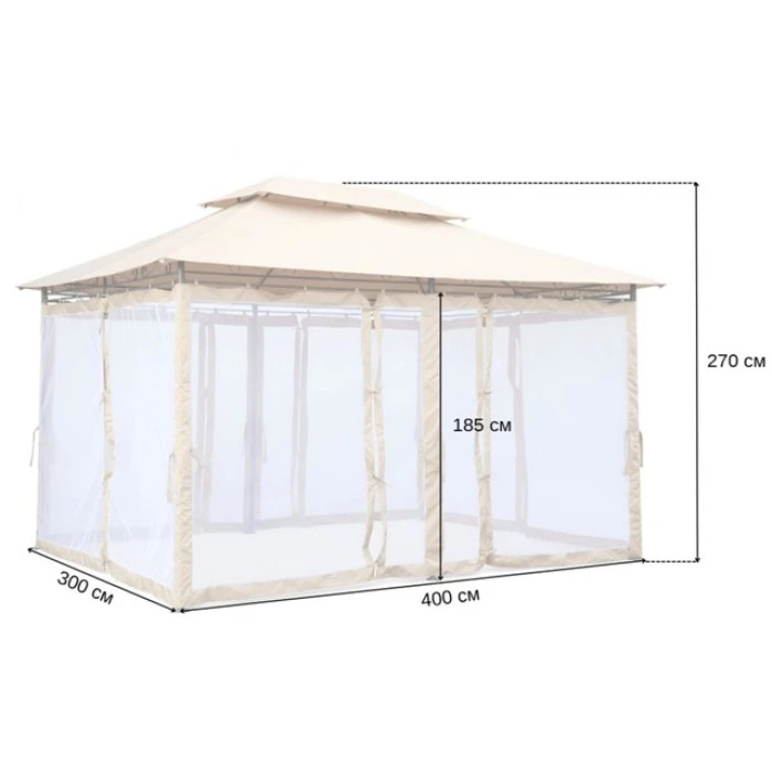 Садовый павильон беседка 3х4 м с москитной сеткой Bonro B-1026 коричневый
