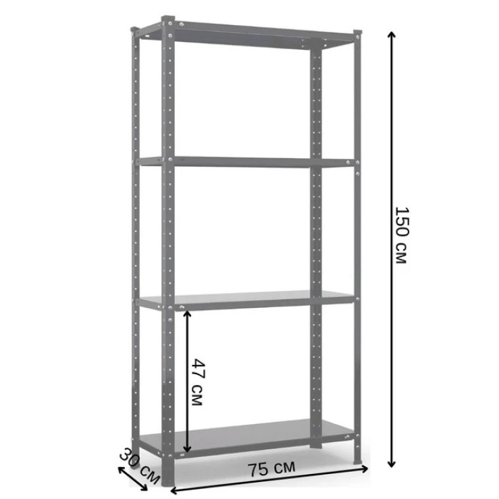 Стеллаж металлический 150х75х30 см Siker P7530 черный 4 полки