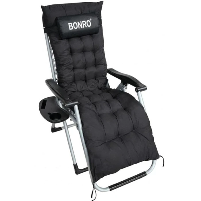 Шезлонг крісло садовий, туристичний Bonro B-04 чорний + подушка