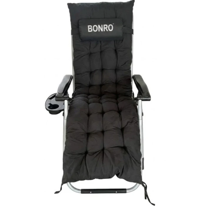 Шезлонг крісло садовий, туристичний Bonro B-04 чорний + подушка