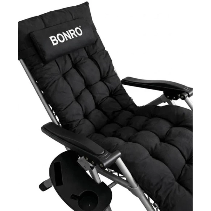 Шезлонг крісло садовий, туристичний Bonro B-04 чорний + подушка