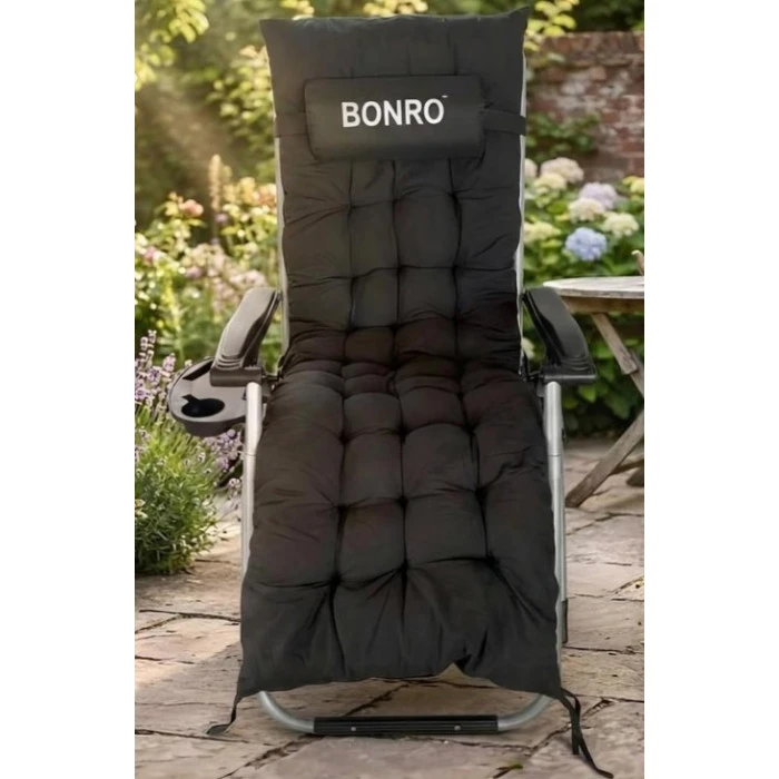 Шезлонг крісло садовий, туристичний Bonro B-04 чорний + подушка