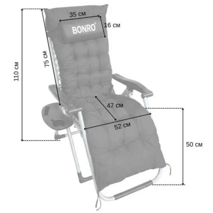 Шезлонг крісло садовий, туристичний Bonro B-04 чорний + подушка