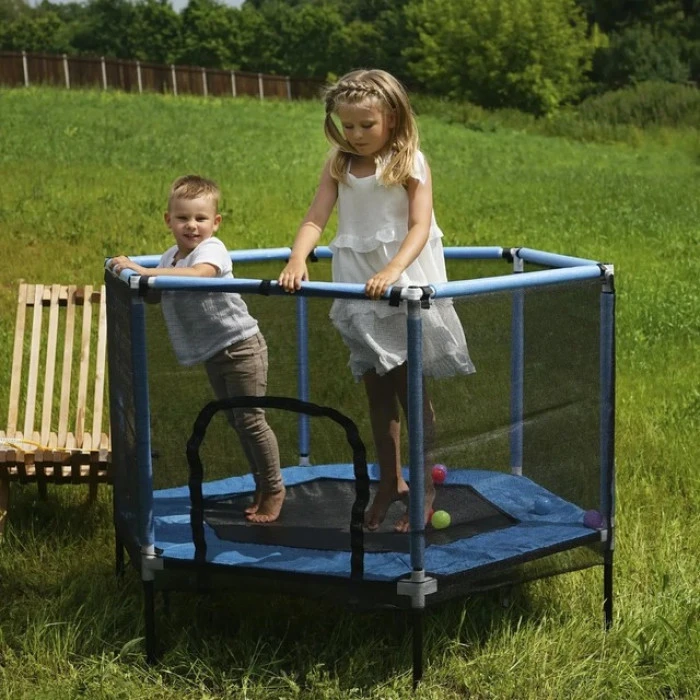 Батут для детей комнатный с сеткой Atleto 160 см синий KRB03