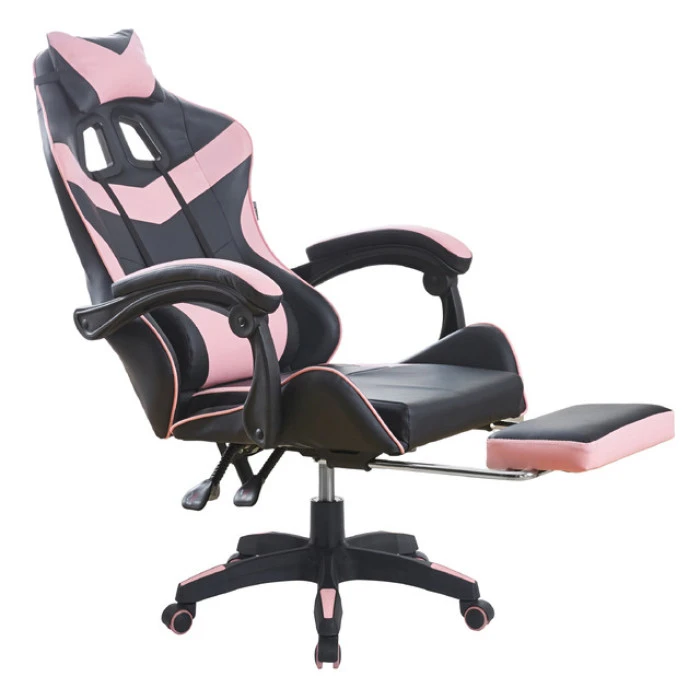 Кресло геймерское Bonro B-810 розовое с подставкой для ног