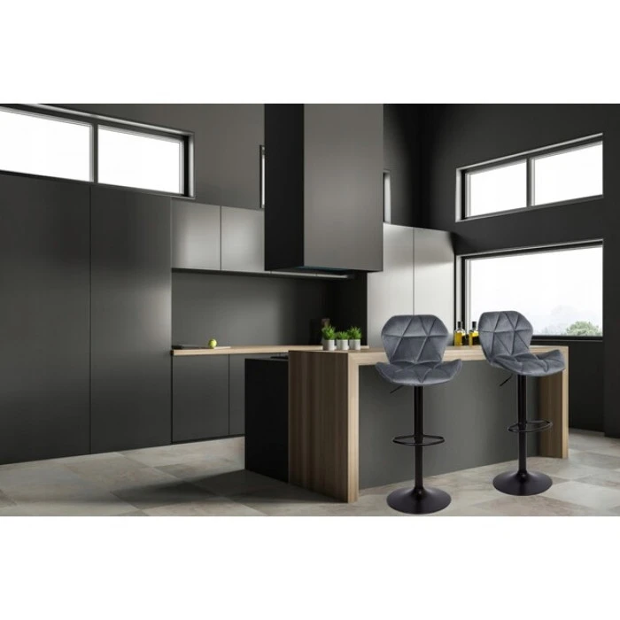 Барный стул со спинкой Bonro B-087 серый велюр с черным основанием.