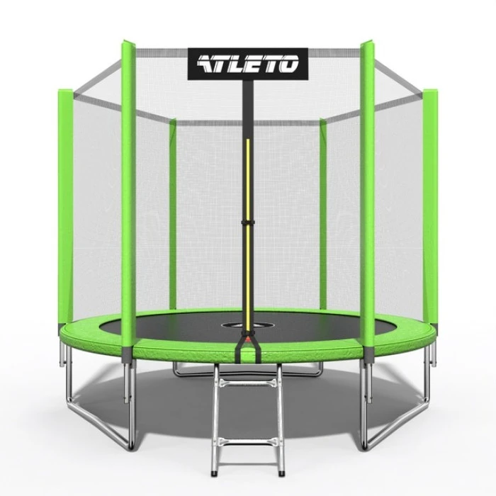 Батут дитячий з сіткою та драбинкою 252 см Atleto зелений