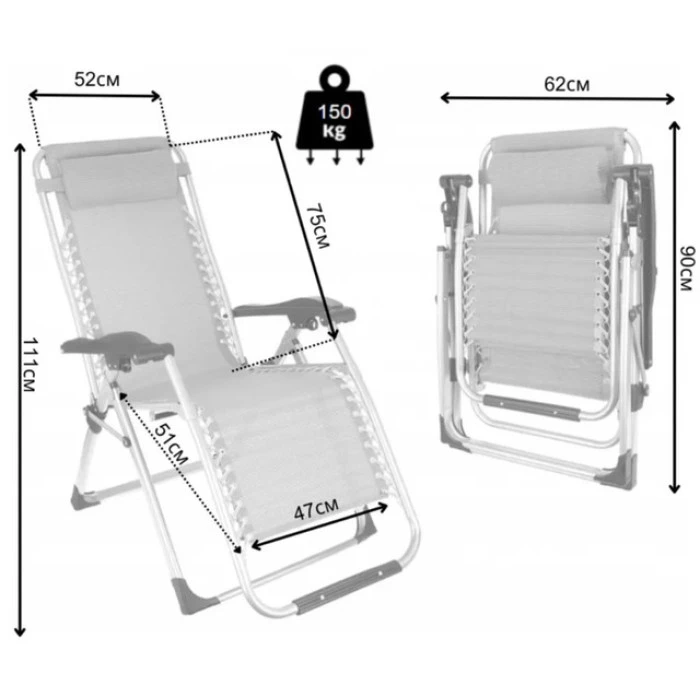 Шезлонг лежак Bonro BG-006 чорний + кишеня