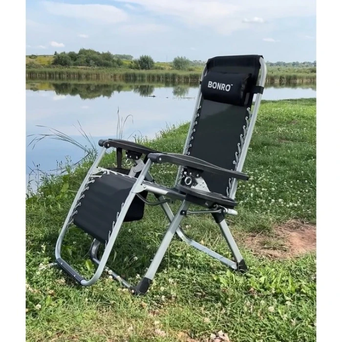Шезлонг лежак Bonro BG-006 чорний + кишеня