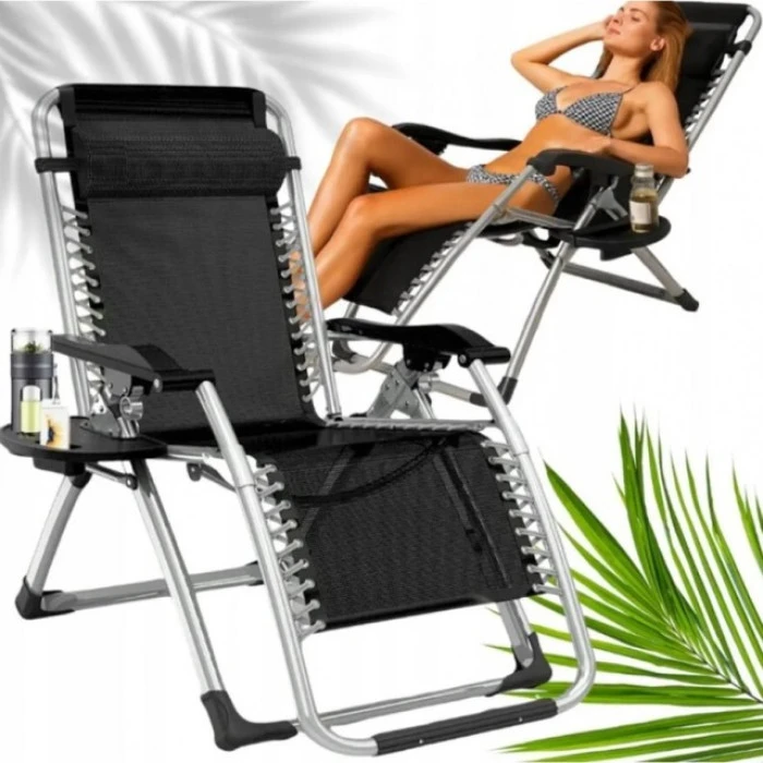 Шезлонг лежак Bonro BG-006 чорний + кишеня