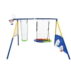 Дитячий спортивно-ігровий комплекс 2 гойдалки з баскетбольним кільцем Spoko SP-S08 різнокольоровий