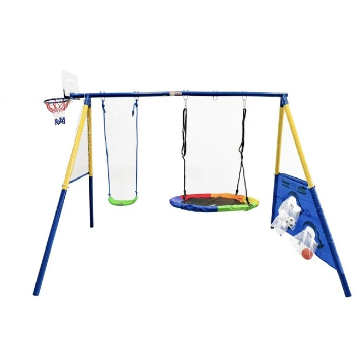 Детский спортивно-игровой комплекс 2 качели с баскетбольным кольцом Spoko SP-S08 разноцветный